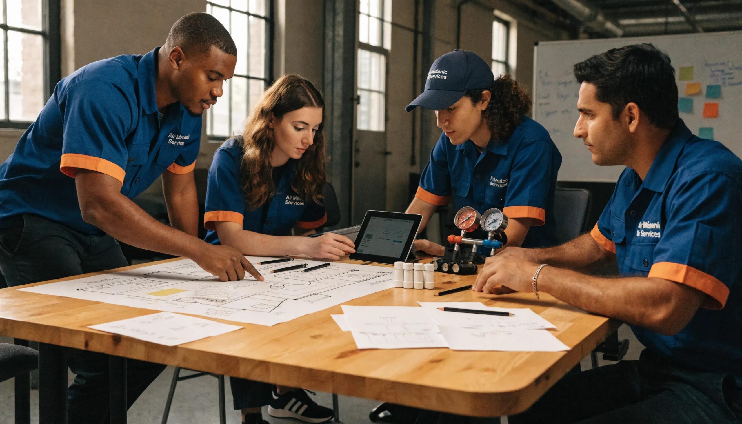 Choose the Best HVAC in Katy: Why Air Mechanic Stands Out 1 Team of licensed HVAC professionals collaborating during a training session